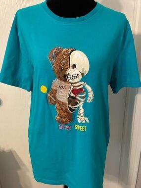Teal 'Bitter - Sweet' Teddy Graphic Short Sleeve Tee